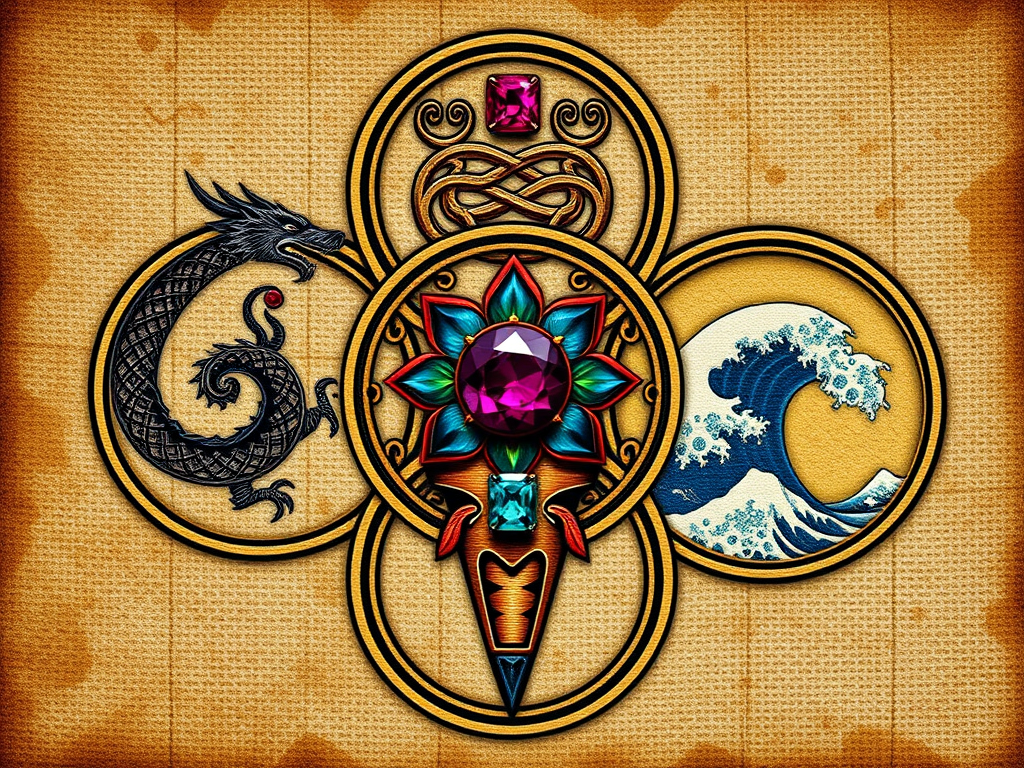 The Mystical Power of Birthstones: Unlock Your True Self – Explore Spiritual Meanings and Ancient Wisdom 7 Image Prompt
A montage of five interlocking circles, each containing a cultural motif (e.g., Chinese dragon, Celtic knot, Native American feather) with a gemstone at its core, on an earthy canvas.