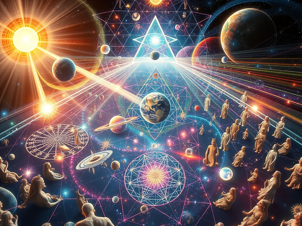 🎨 Image Prompt for This Section (Leonardo AI):

"A cosmic 2D hologram projecting a vast 3D galaxy, with beams of light forming planets, stars, and human figures, inspired by sacred geometry and quantum physics — highly detailed, otherworldly, spiritual tone"