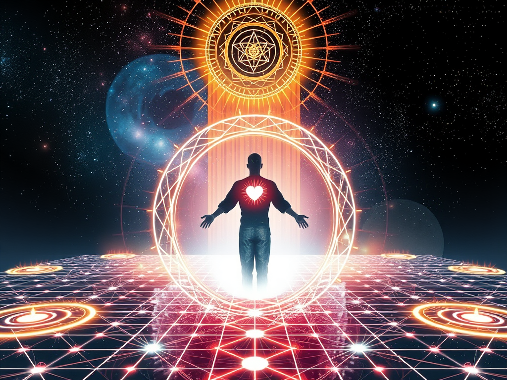 🎨 Image Prompt for This Section (Leonardo AI):

"A person standing in the centre of a glowing holographic grid, projecting energy from the heart and crown into the cosmos, surrounded by symbols of light, sacred geometry, and a portal forming above — futuristic, empowering, spiritual"