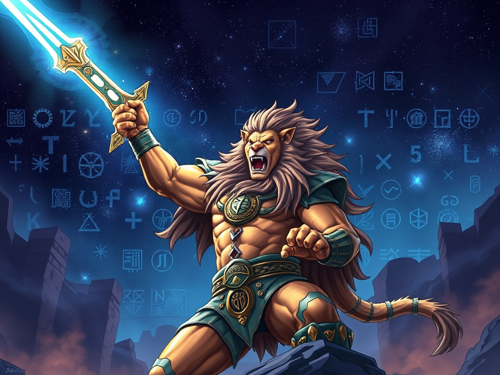 🖼️ Image Prompt: "Lion-O holding the glowing Sword of Omens toward the sky, surrounded by stars and ancient glyphs—symbol of divine warrior initiation."