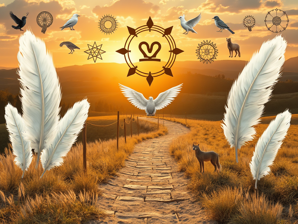AI Image Prompt:
A collage of symbolic signs — white feathers, repeating numbers, animals crossing paths, sudden intuitive thoughts — each glowing with gentle golden light, floating in a dreamy landscape.