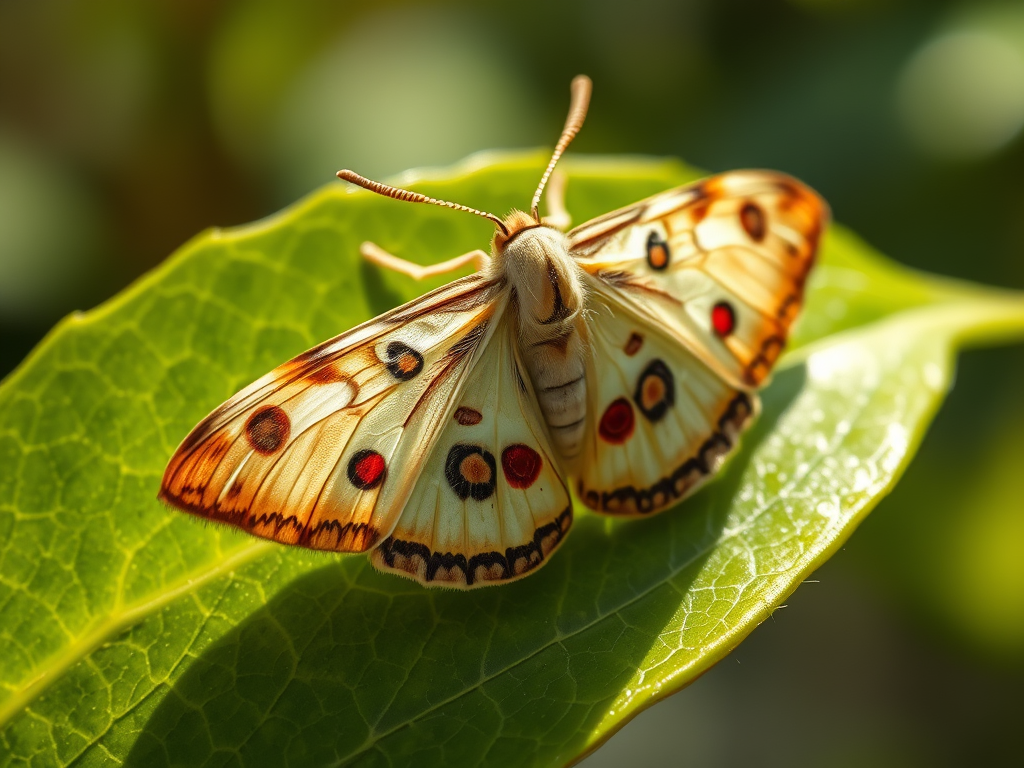 image prompt a delicate nine spotted moth resting on a green