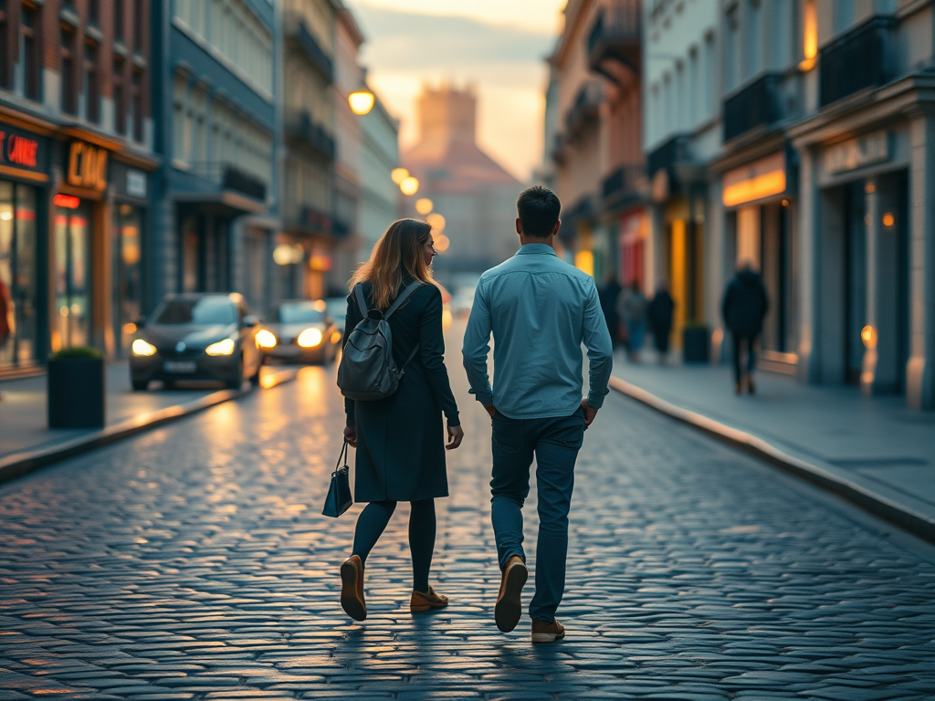 image prompt a dreamlike city street where two identical versions