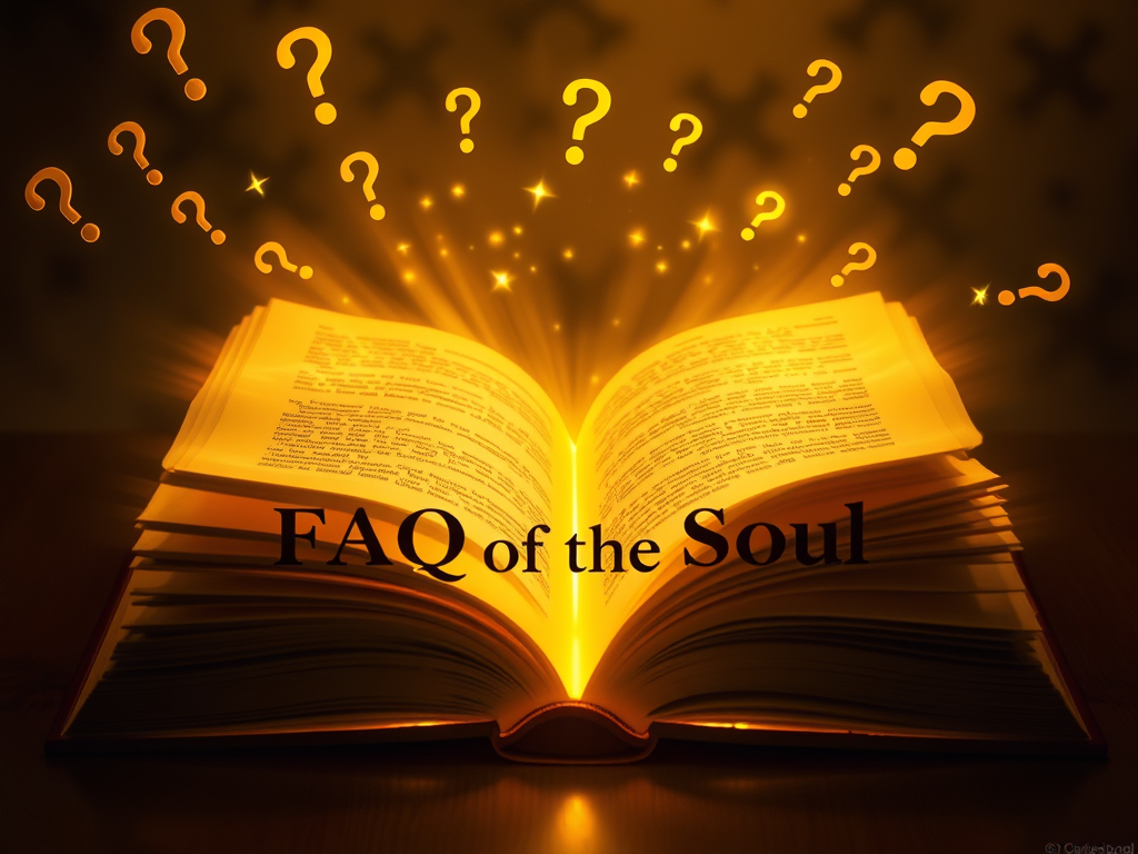 image prompt a glowing book titled faq of the