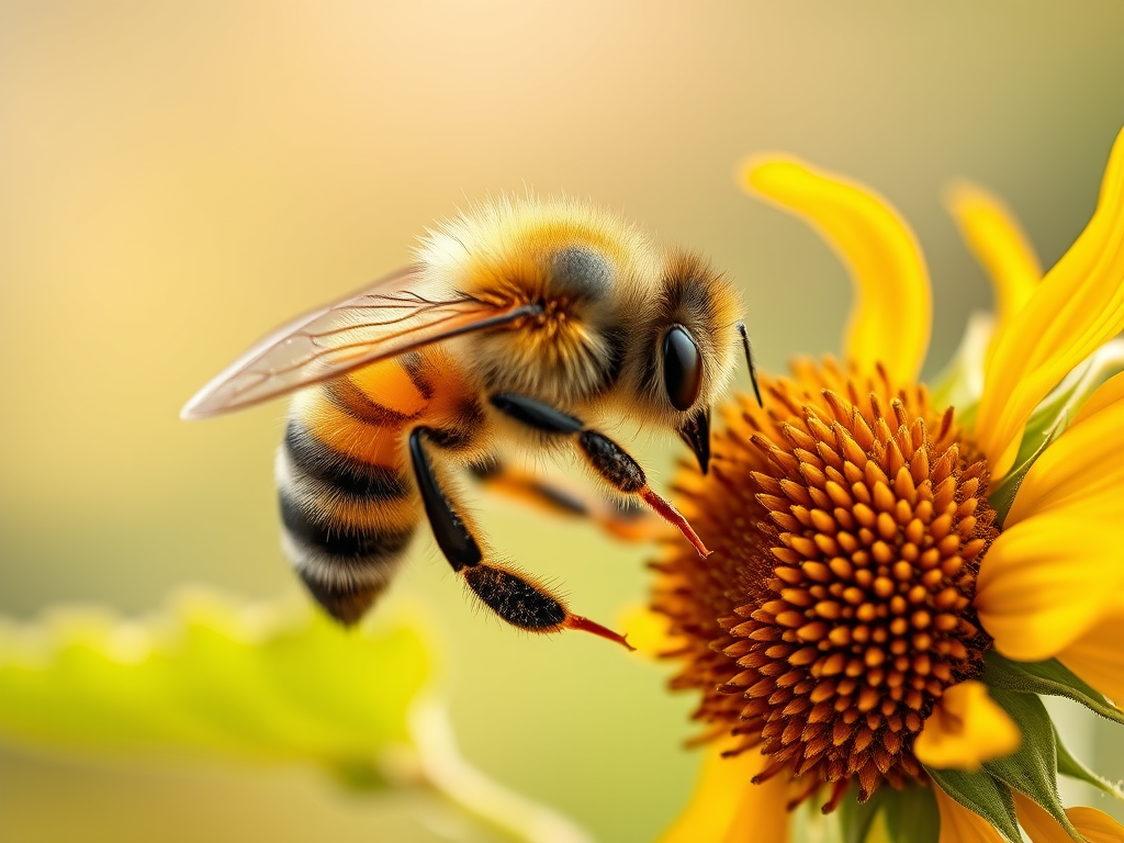 image prompt a honeybee collecting nectar from a golden sunflower