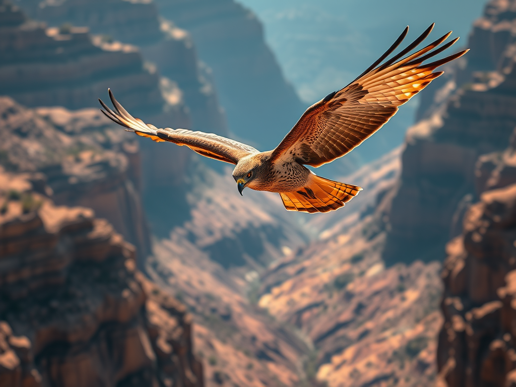 image prompt a red tailed hawk soaring high over a canyon