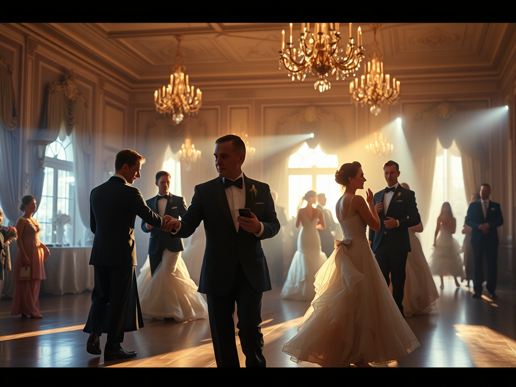 image prompt a softly lit victorian ballroom with women in