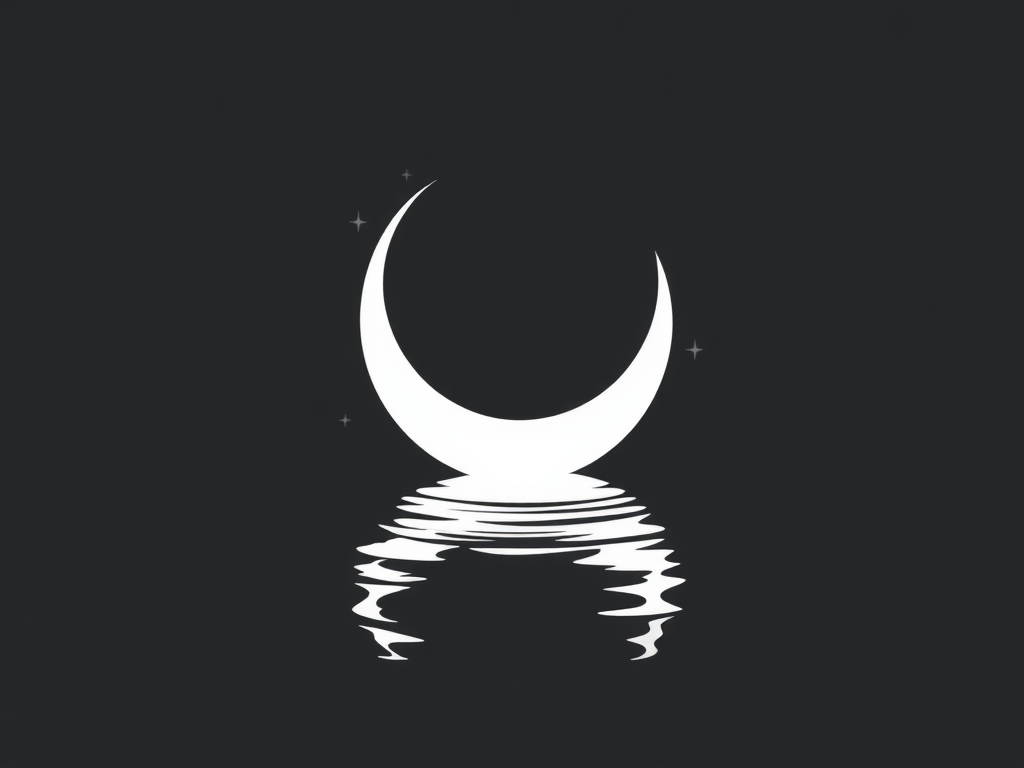 The Spiritual Meanings of Coloring and Painting: Healing Through Color Across Cultures 19 🖼️ Image Prompt: “Black-and-white outline of a crescent moon reflected in rippling water, surrounded by stars and gentle swirls.
