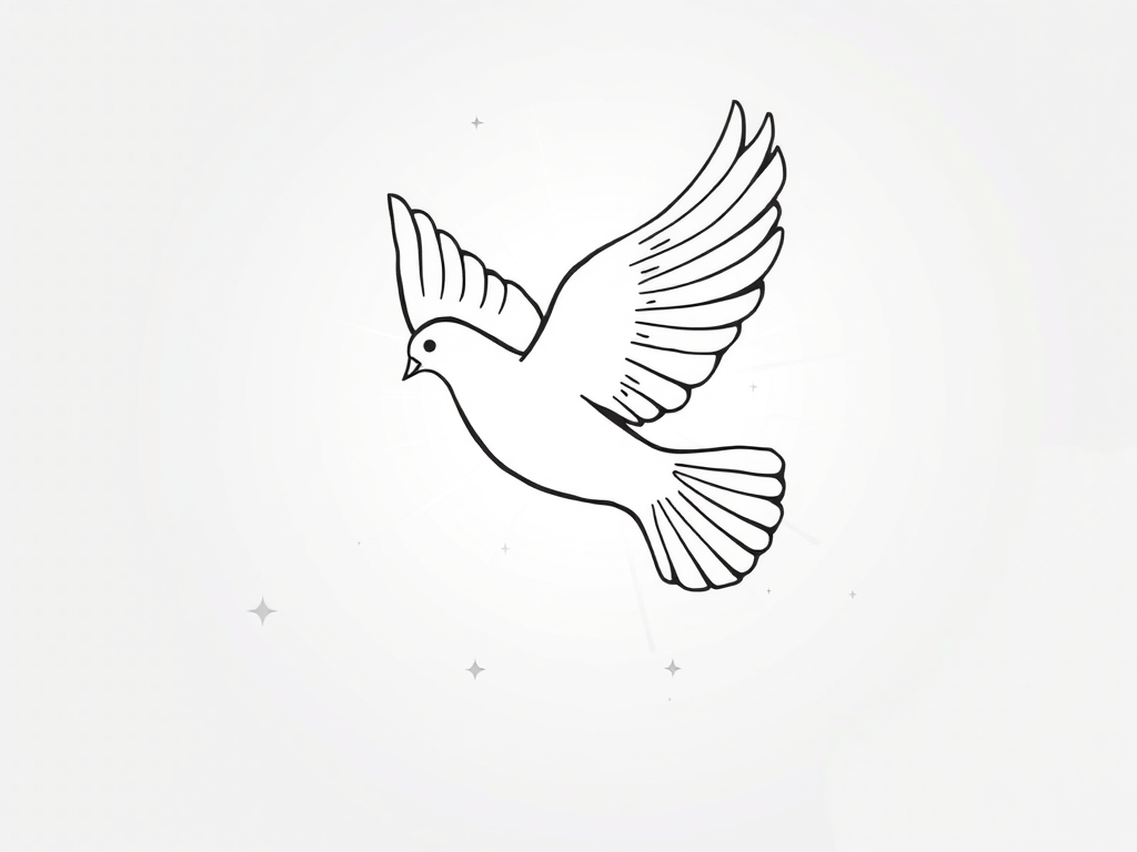 The Spiritual Meanings of Coloring and Painting: Healing Through Color Across Cultures 15 🖼️ Image Prompt: “Black-and-white outline of a dove flying above a shining sun, surrounded by stars, symbolizing purity and peace.”