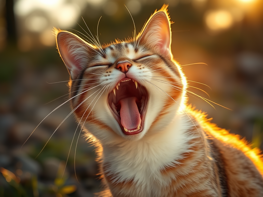 🐈 Why Cats Take the Night Shift: The Spiritual Meaning Behind Their Daytime Sleep 15 Image Prompt: Cat yawning at sunrise, golden rays breaking over the horizon.