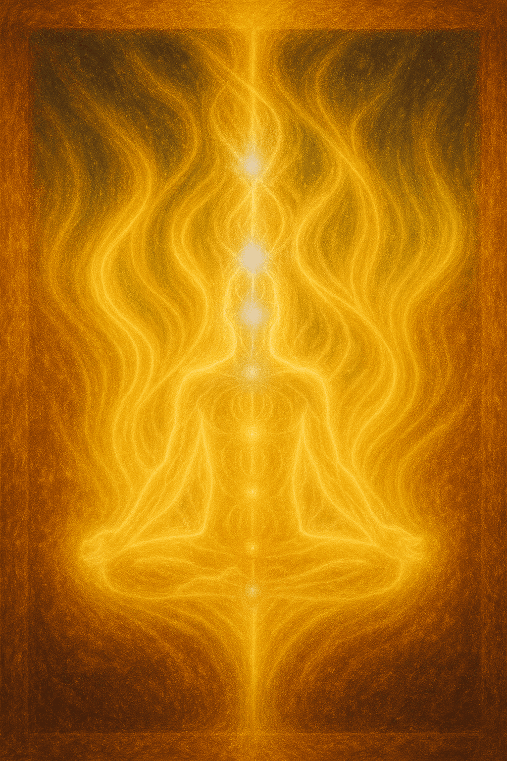 Ascension: What This Means for Man and Mankind 8 Translucent meditating figure with flowing energy lines and golden auroras